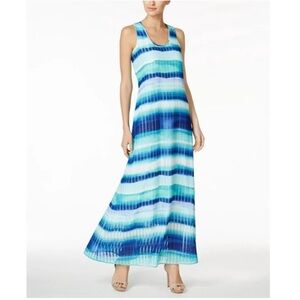 Calvin Klein Blue Striped Sleeveless Shift Maxi Dress 12
